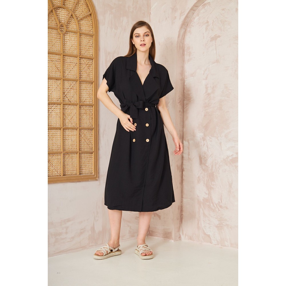 Pasaklı Giyim Pasaklı Giyim Kadın Keten Ceket Elbise Siyah - Premium Kadın Giyim