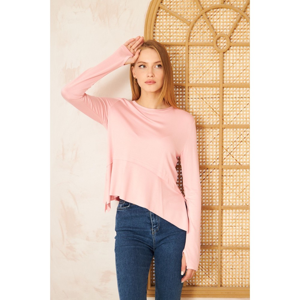 Pasaklı Giyim Pasaklı Giyim Kadın Parmak Geçirmeli Yoga Bluz Pudra - Premium Kadın Giyim
