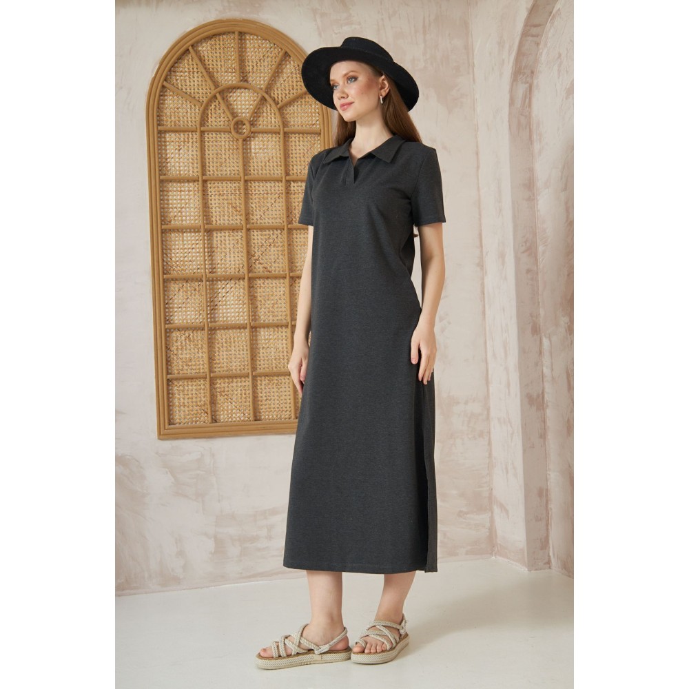 Pasaklı Giyim Pasaklı Giyim Kadın Polo Yaka Elbise Antrasit - Premium Kadın Giyim