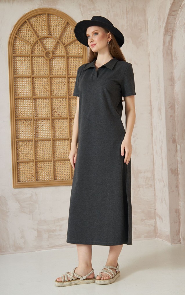 Pasaklı Giyim Kadın Polo Yaka Elbise 3525275 Antrasit