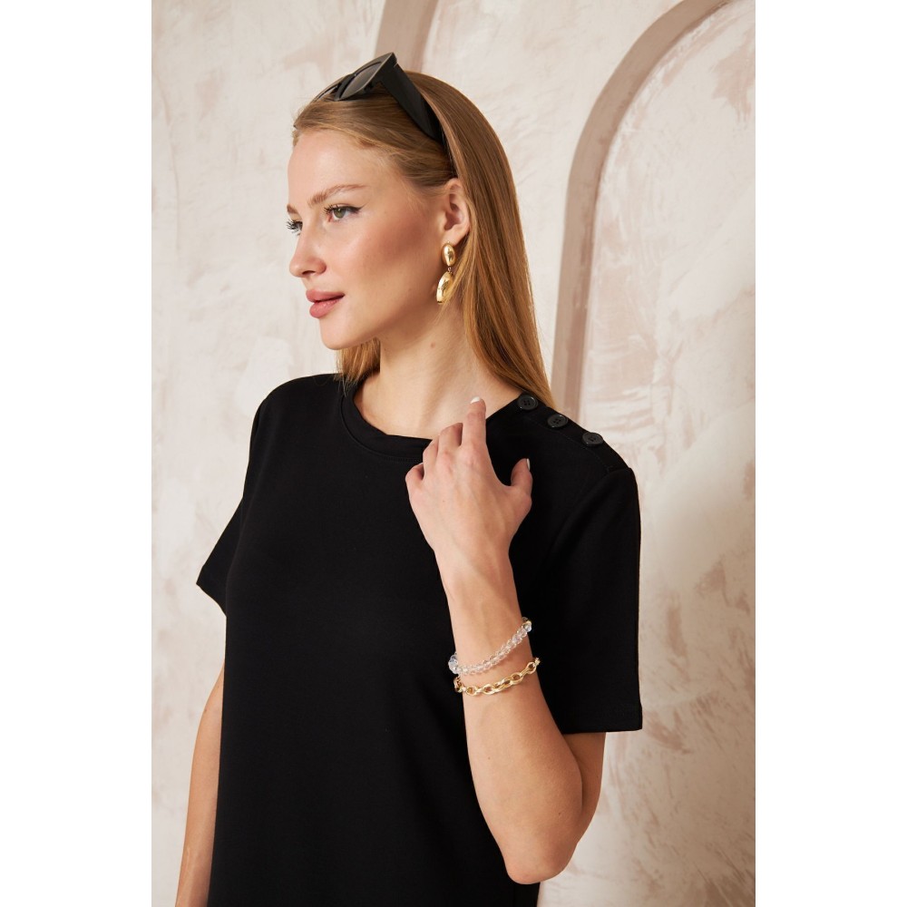 Pasaklı Giyim Pasaklı Giyim Kadın Omzu Düğmeli Siyah - Premium Kadın Giyim