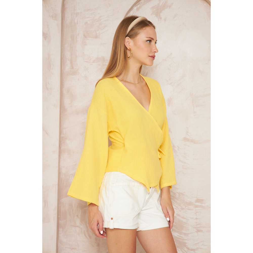 Pasaklı Giyim Pasaklı giyim Kadın %100 Pamuk Bağcıklı Bluz Sarı - Premium Kadın Giyim