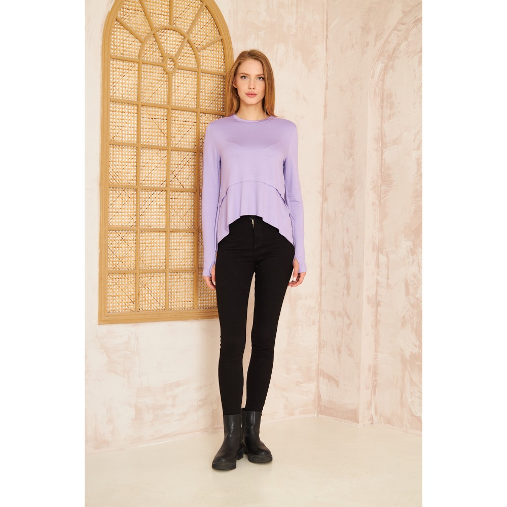 Pasaklı Giyim Pasaklı Giyim Kadın Parmak Geçirmeli Yoga Bluz Lila - Premium Kadın Giyim