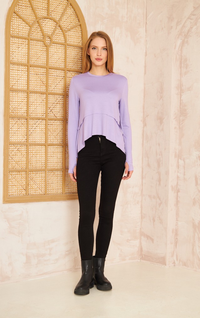 Pasaklı Giyim Kadın Parmak Geçirmeli Yoga Bluz 3459231 Lila