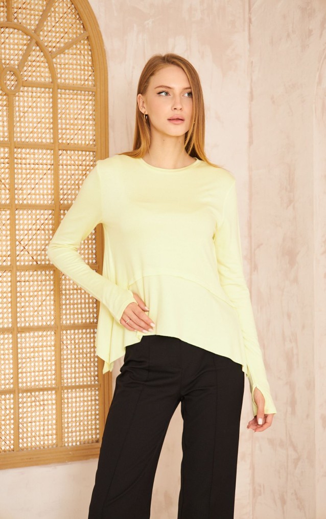 Pasaklı Giyim Kadın Parmak Geçirmeli Yoga Bluz 3459231 Sarı