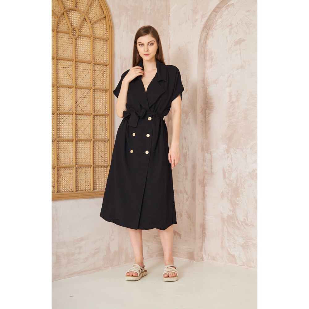 Pasaklı Giyim Pasaklı Giyim Kadın Keten Ceket Elbise Siyah - Premium Kadın Giyim