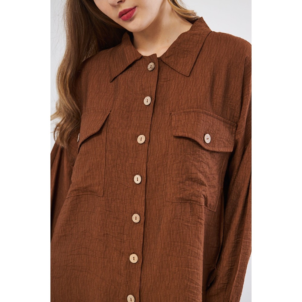 Pasaklı Giyim Pasaklı Giyim Kadın Oversize Arkası Uzun Tunik Gömlek Kahverengi - Premium Kadın Giyim