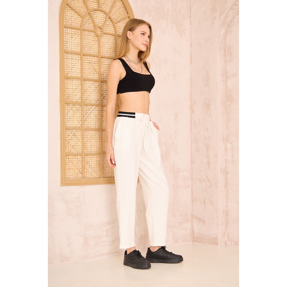 Pasaklı Giyim Pasaklı Giyim Kadın Bilek Boy Pantolon-Eşorfman, Beyaz - Premium Kadın Giyim