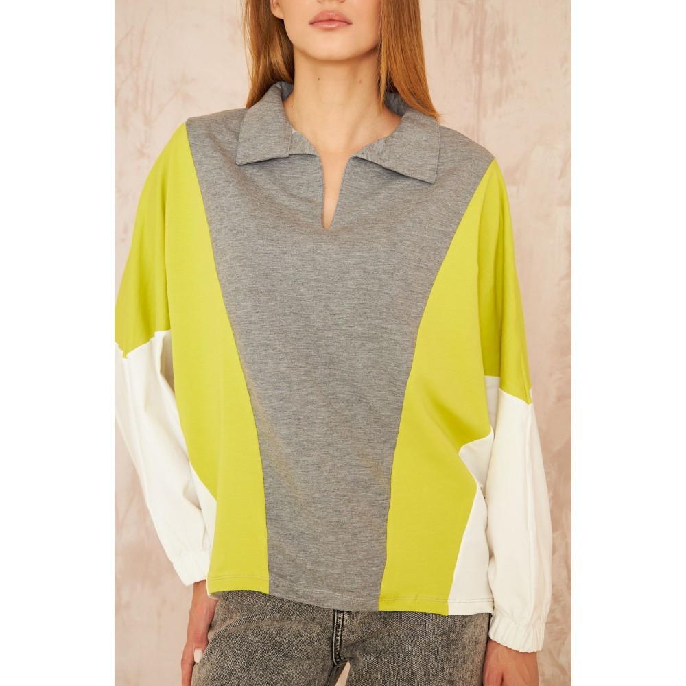 Pasaklı Giyim Pasaklı Giyim Kadın Polo Yaka Sweatshirt Gri - Premium Kadın Giyim