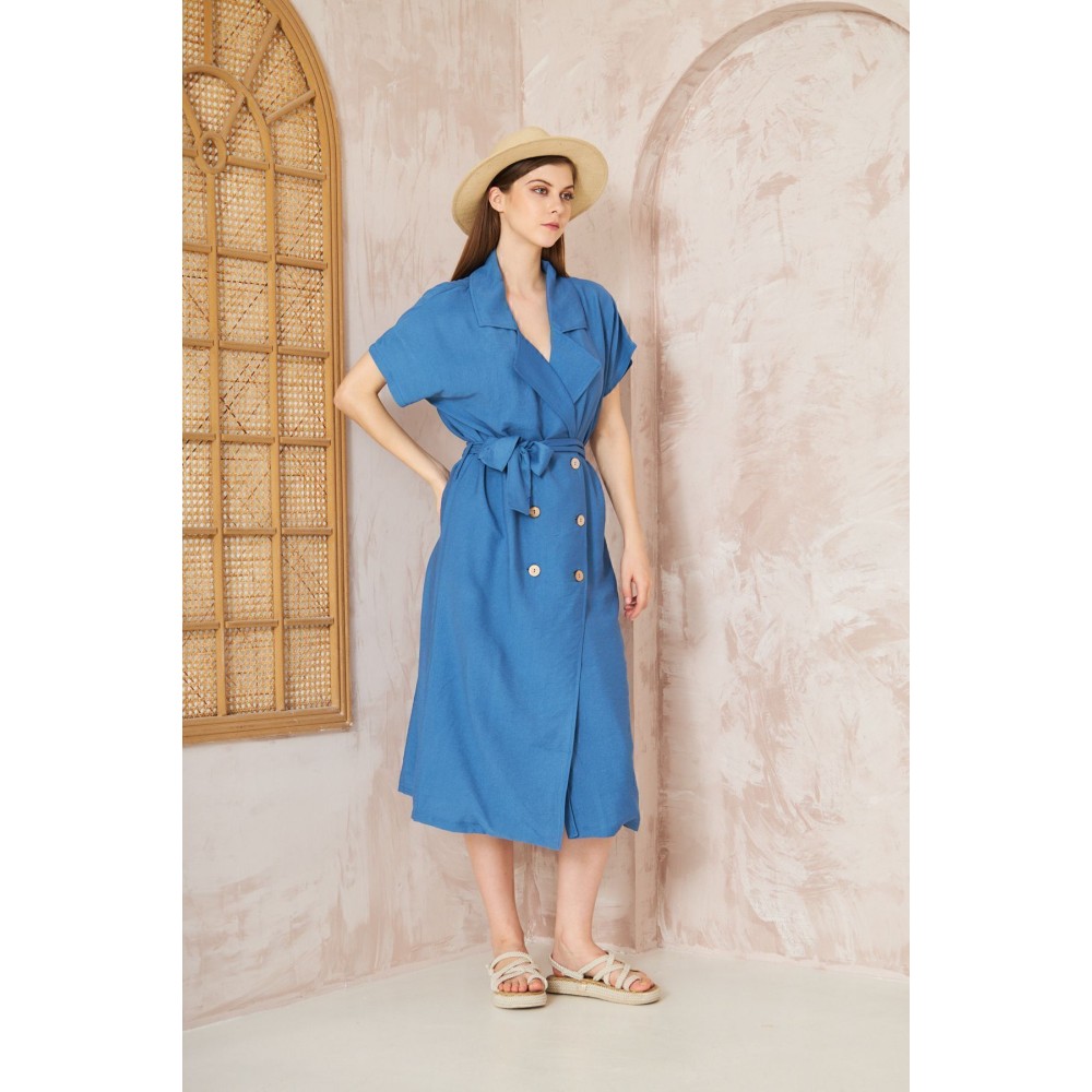 Pasaklı Giyim Pasaklı Giyim Kadın Keten Ceket Elbise İndigo - Premium Kadın Giyim