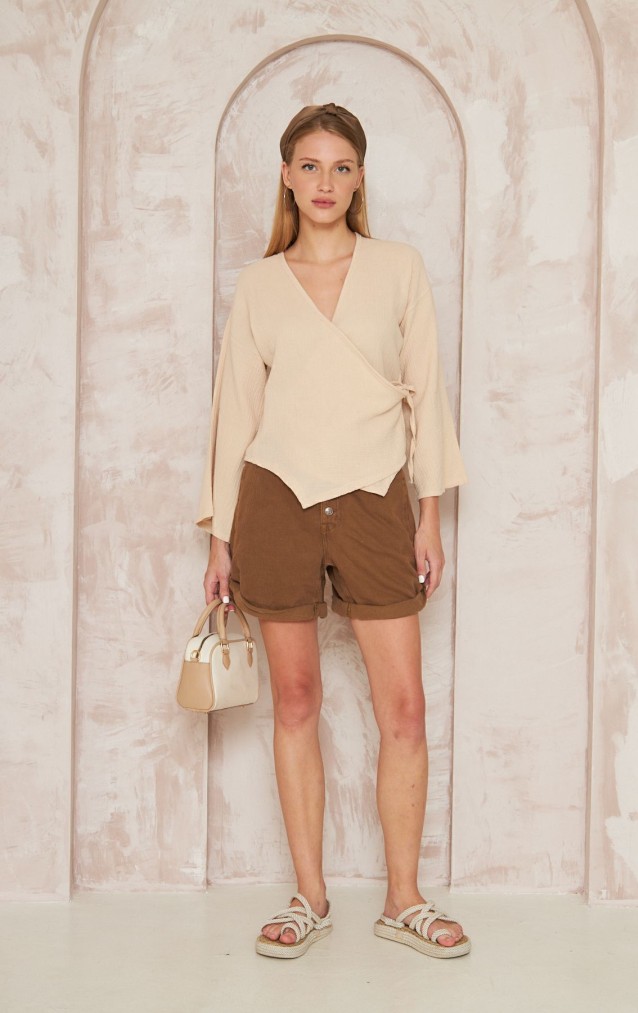 Pasaklı giyim Kadın %100 Pamuk Müslin Bağcıklı Bluz 3610286 Taş