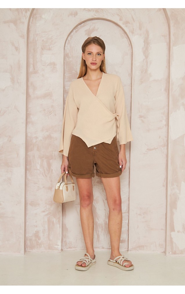 Pasaklı giyim Kadın %100 Pamuk Müslin Bağcıklı Bluz 3610286 Taş