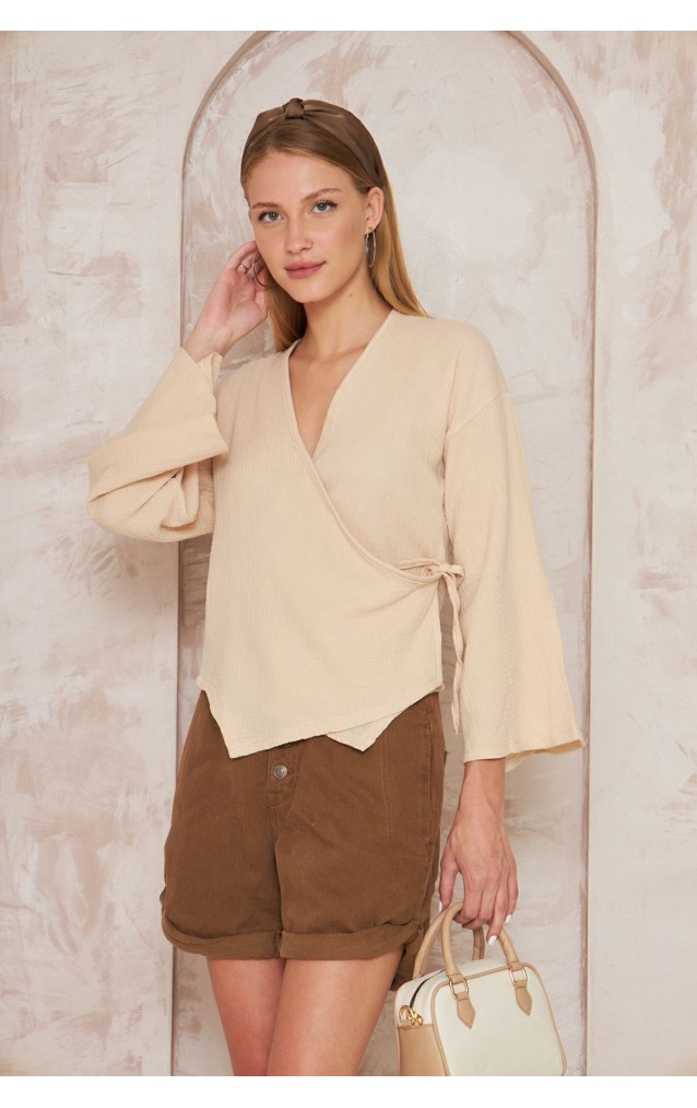 Pasaklı giyim Kadın %100 Pamuk Müslin Bağcıklı Bluz 3610286 Taş