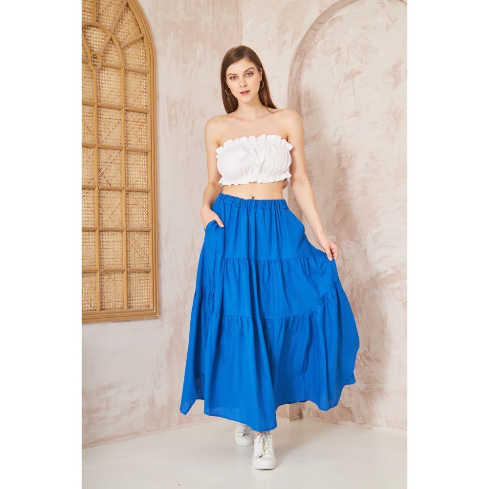 Pasaklı Giyim Pasaklı Giyim Kadın Asimetrik 3 Kat Etek Saks - Premium Kadın Giyim