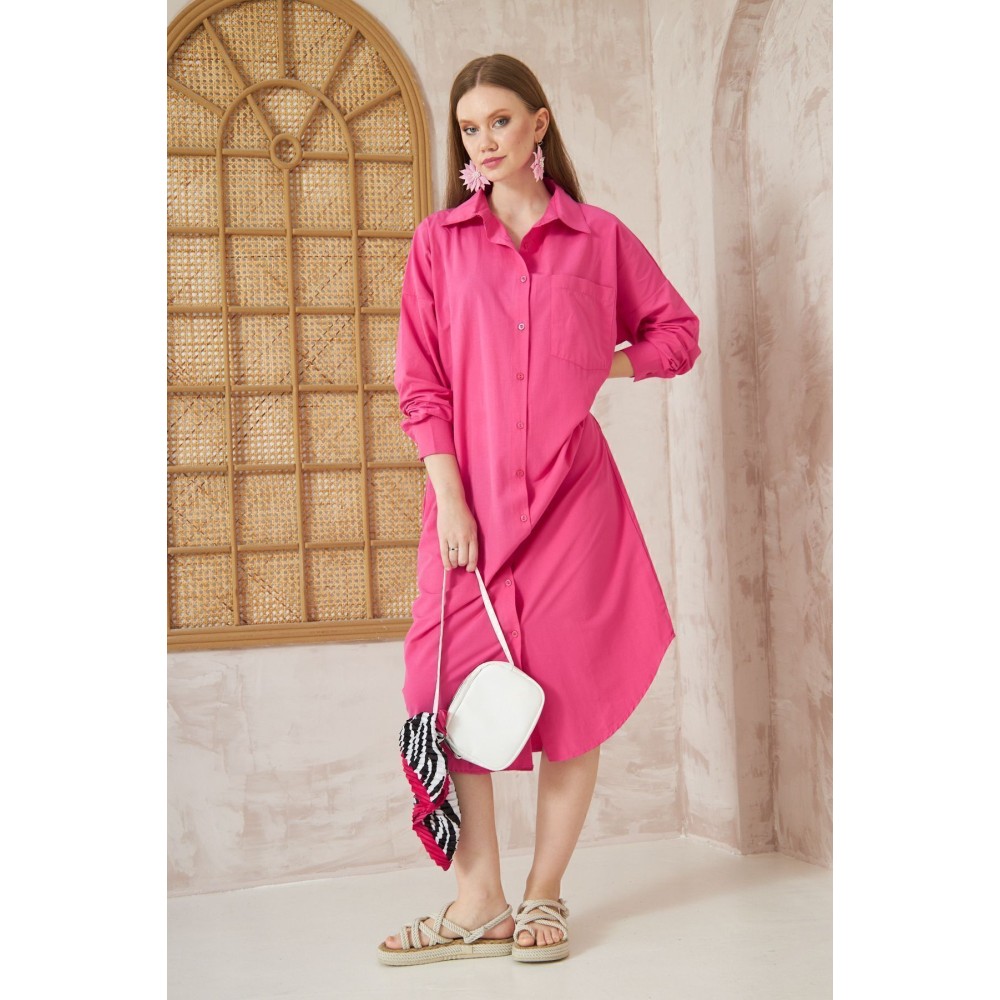 Pasaklı Giyim Pasaklı Giyim Kadın Poplin Oversize Tunik-Gömlek Elbise Fuşya - Premium Kadın Giyim