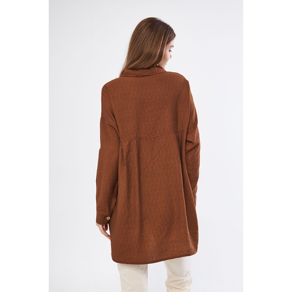 Pasaklı Giyim Pasaklı Giyim Kadın Oversize Arkası Uzun Tunik Gömlek Kahverengi - Premium Kadın Giyim