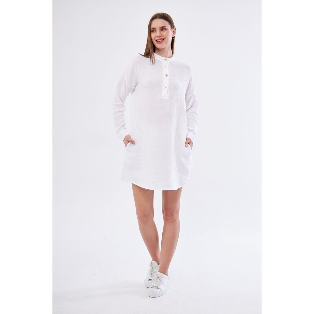 Pasaklı Giyim Pasaklı Giyim Kadın Müslin Tunik Gömlek Beyaz - Premium Kadın Giyim