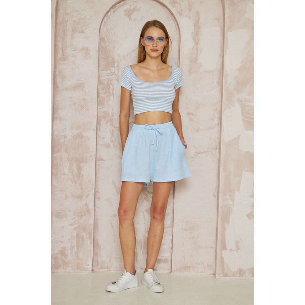 Pasaklı Giyim Pasaklı Giyim Kadın Müslin %100 Pamuk Beli Lastikli Şort Bebemavi - Premium Kadın Giyim
