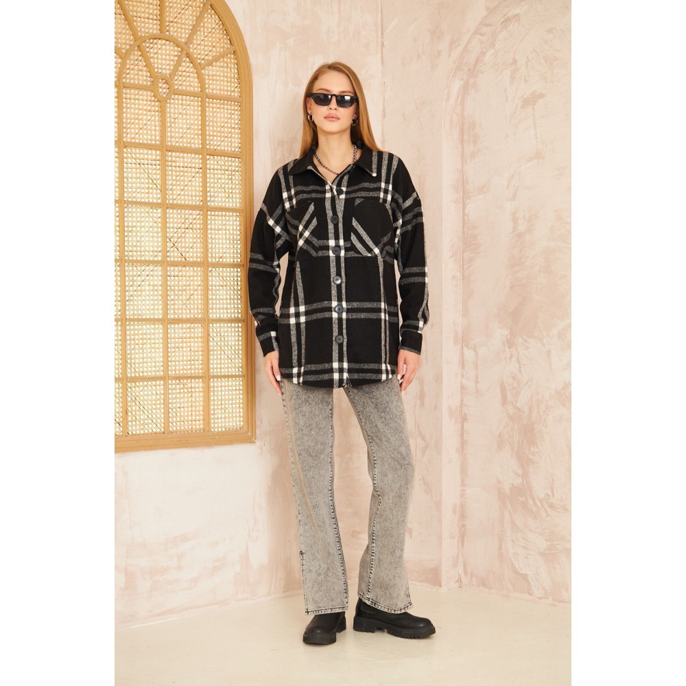 Pasaklı Giyim Pasaklı Giyim Kadın Kaşe Ekose Oduncu Gömlek Siyah - Premium Kadın Giyim