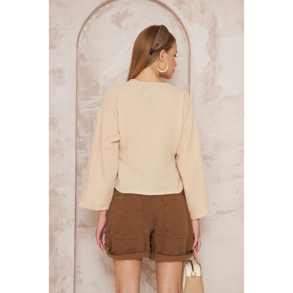 Pasaklı Giyim Pasaklı giyim Kadın %100 Pamuk Bağcıklı Bluz Taş - Premium Kadın Giyim