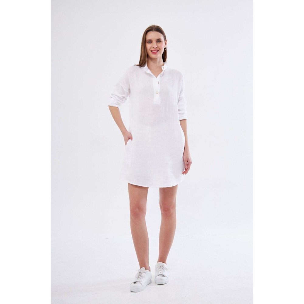 Pasaklı Giyim Pasaklı Giyim Kadın Müslin Tunik Gömlek Beyaz - Premium Kadın Giyim
