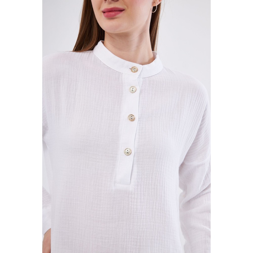 Pasaklı Giyim Pasaklı Giyim Kadın Müslin Tunik Gömlek Beyaz - Premium Kadın Giyim