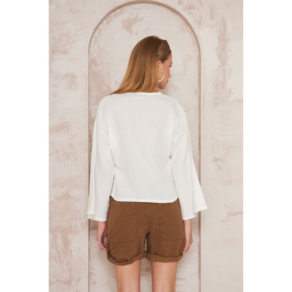 Pasaklı Giyim Pasaklı giyim Kadın %100 Pamuk Bağcıklı Bluz Beyaz - Premium Kadın Giyim