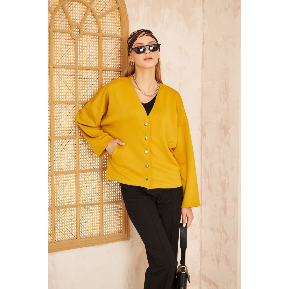 Pasaklı Giyim Pasaklı Giyim Kadın Scuba Hırka Hardal - Premium Kadın Giyim