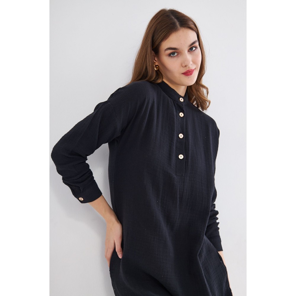 Pasaklı Giyim Pasaklı Giyim Kadın Müslin Tunik Gömlek Siyah - Premium Kadın Giyim