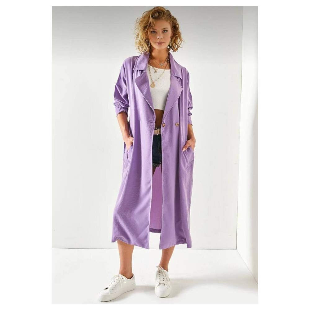 Pasaklı Giyim Pasaklı Giyim Kadın Ekstra Oversize Trençkot Mor - Premium Kadın Giyim