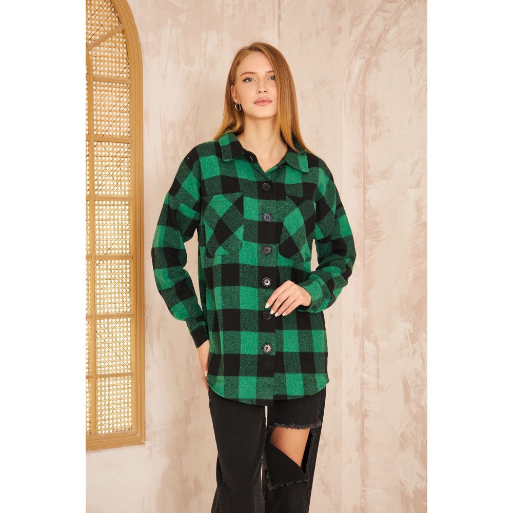 Pasaklı Giyim Pasaklı Giyim Kadın Kaşe Ekose Oduncu Gömlek Yeşil - Premium Kadın Giyim