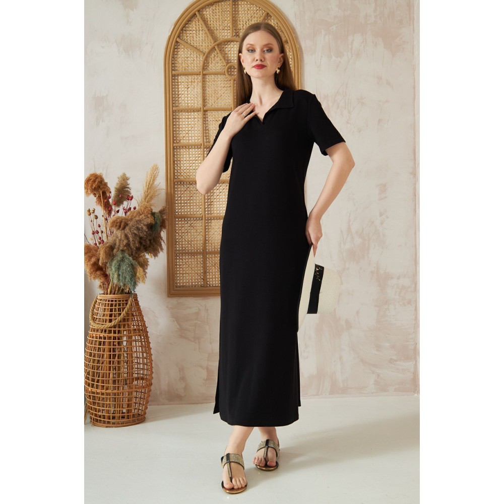 Pasaklı Giyim Pasaklı Giyim Kadın Polo Yaka Elbise Siyah - Premium Kadın Giyim