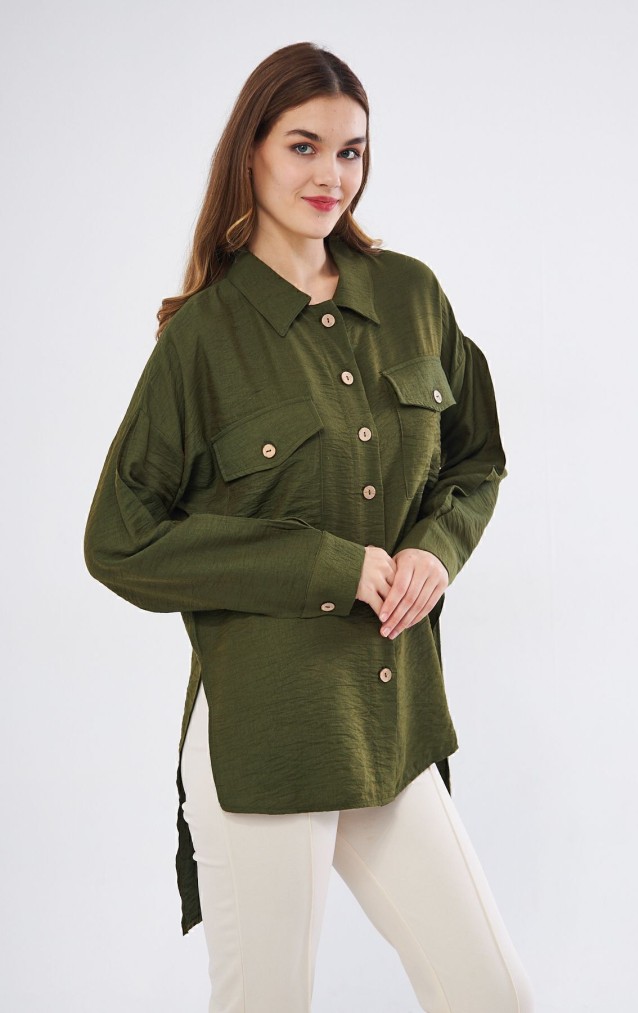 Pasaklı Giyim Kadın Oversize Arkası Uzun Tunik Gömlek 3524352 Haki