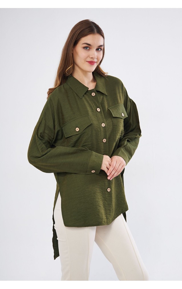 Pasaklı Giyim Kadın Oversize Arkası Uzun Tunik Gömlek 3524352 Haki