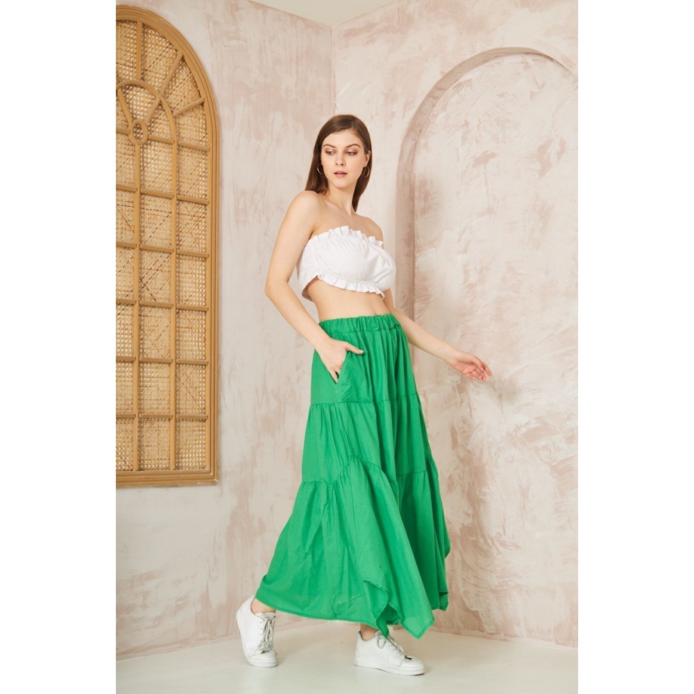 Pasaklı Giyim Pasaklı Giyim Kadın Asimetrik 3 Kat Etek Yeşil - Premium Kadın Giyim
