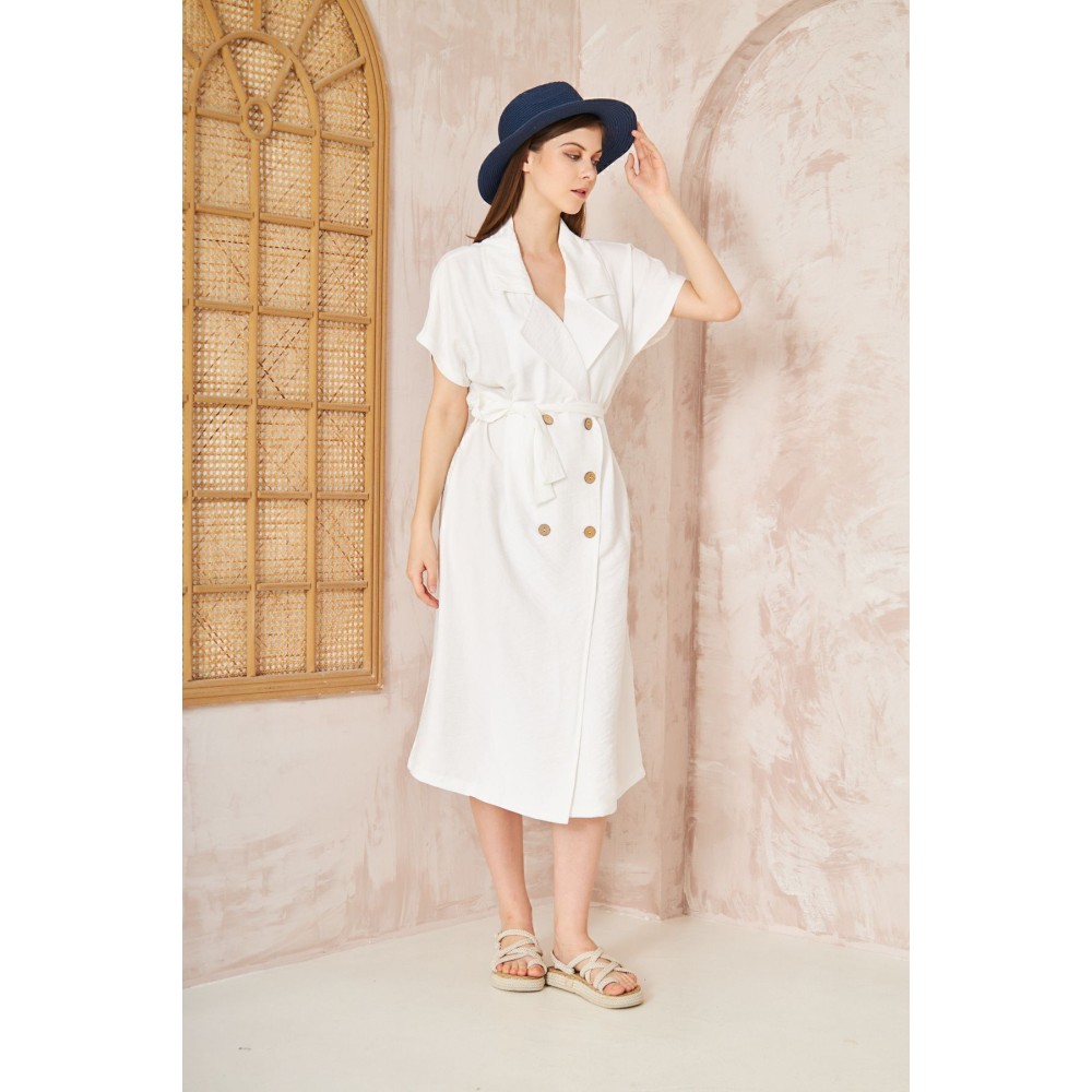 Pasaklı Giyim Pasaklı Giyim Kadın Keten Ceket Elbise Beyaz - Premium Kadın Giyim