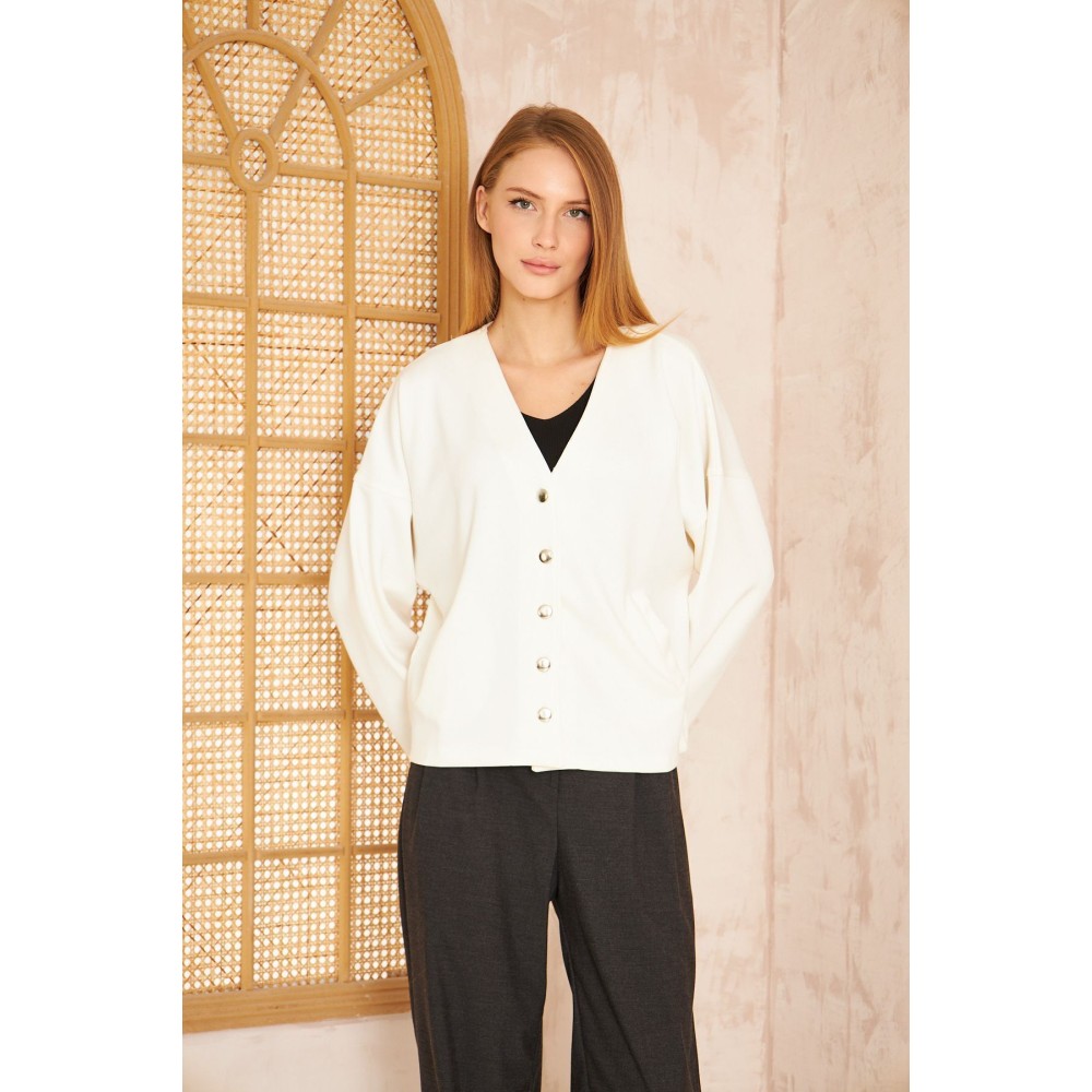 Pasaklı Giyim Pasaklı Giyim Kadın Scuba Hırka Beyaz - Premium Kadın Giyim