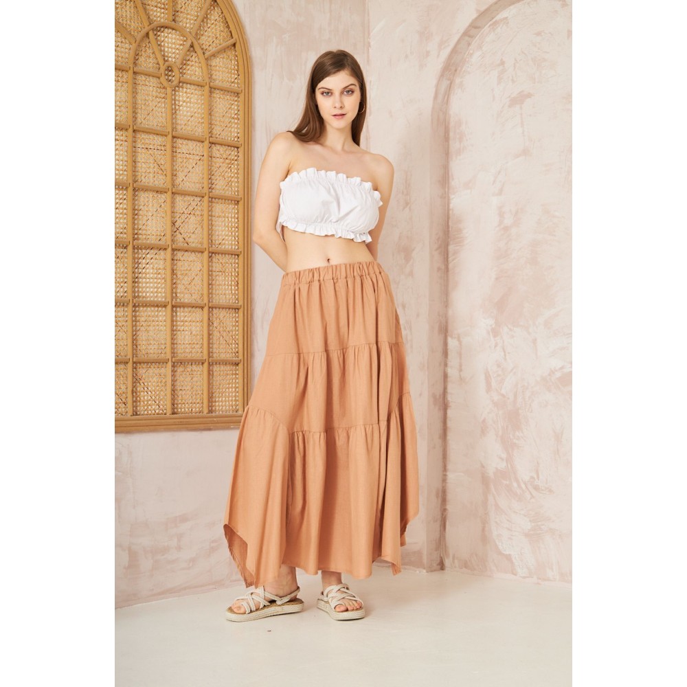 Pasaklı Giyim Pasaklı Giyim Kadın Asimetrik 3 Kat Etek Camel - Premium Kadın Giyim