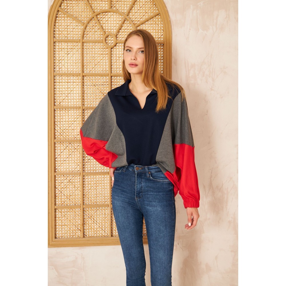 Pasaklı Giyim Pasaklı Giyim Kadın Polo Yaka Sweatshirt Laci - Premium Kadın Giyim