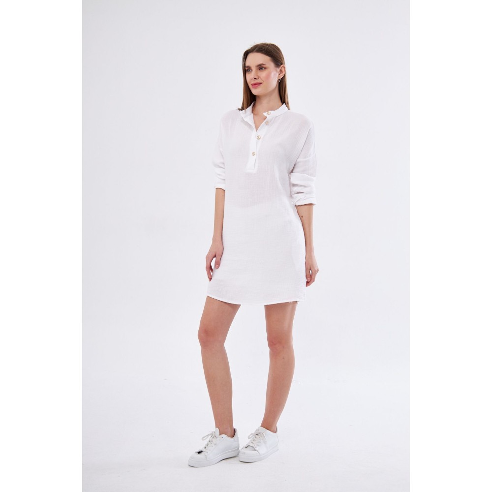 Pasaklı Giyim Pasaklı Giyim Kadın Müslin Tunik Gömlek Beyaz - Premium Kadın Giyim