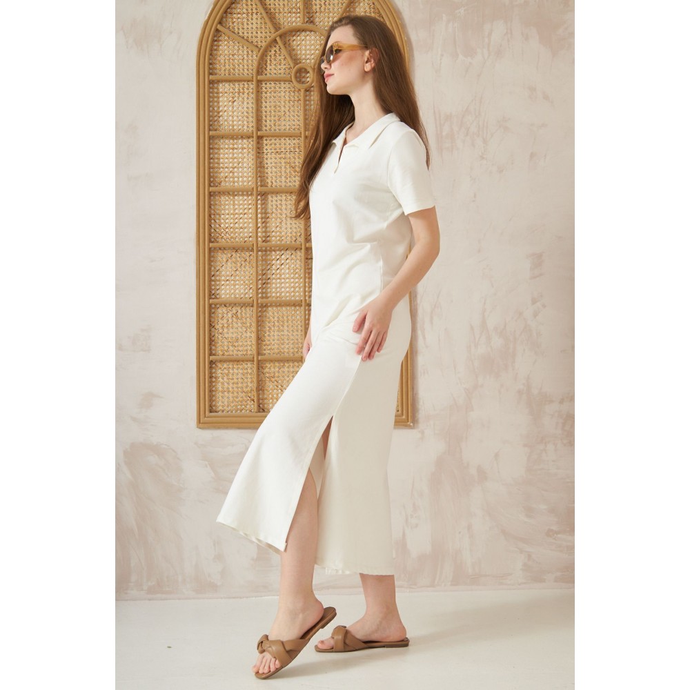 Pasaklı Giyim Pasaklı Giyim Kadın Polo Yaka Elbise Beyaz - Premium Kadın Giyim