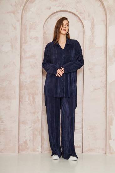 Pasaklı Giyim kadın Piliseli Bürümcük Pantolon Tunik Alt Üst Takım 3573374 Lacivert