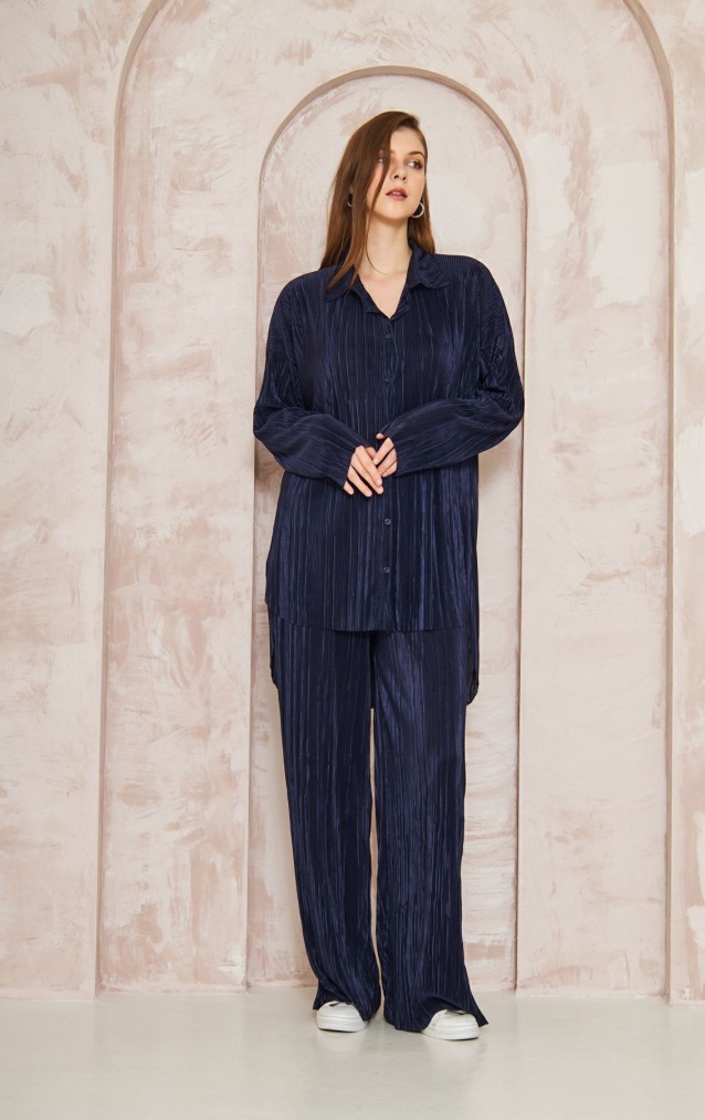 Pasaklı Giyim kadın Piliseli Bürümcük Pantolon Tunik Alt Üst Takım 3573374 Lacivert