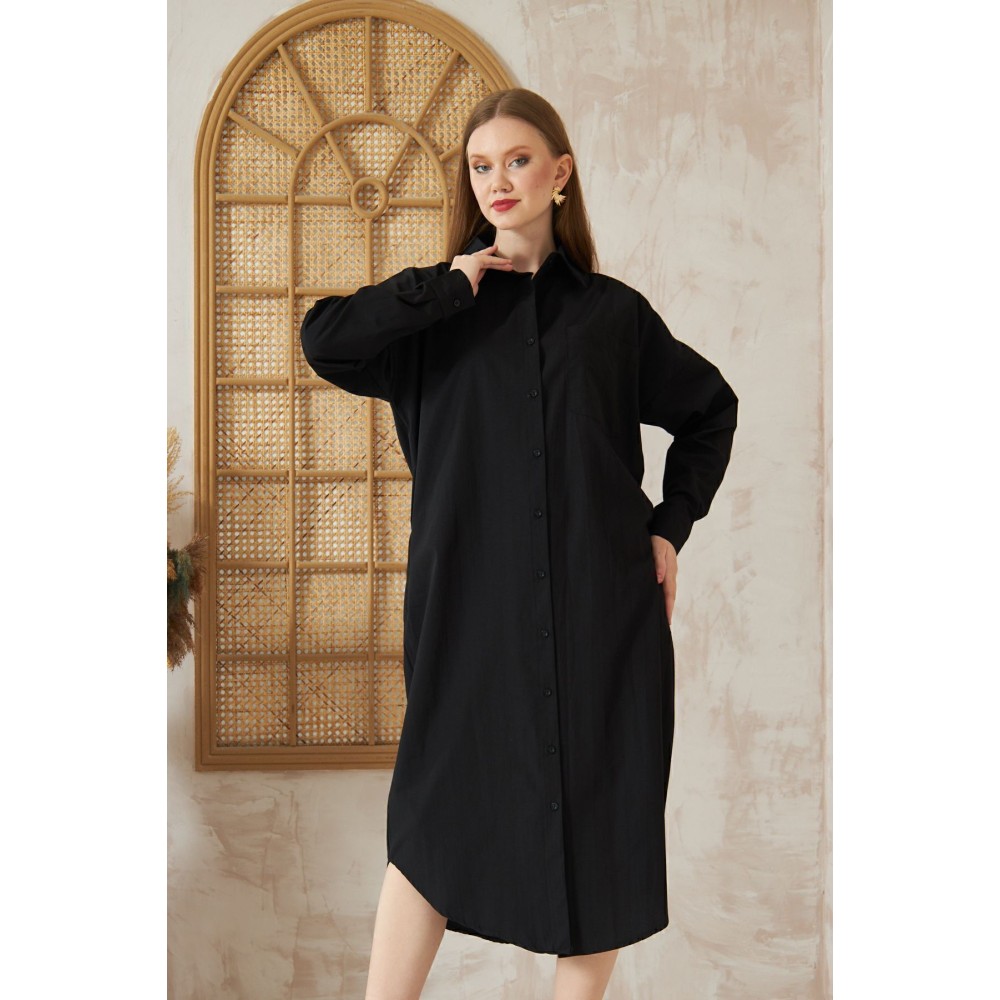 Pasaklı Giyim Pasaklı Giyim Kadın Poplin Oversize Tunik-Gömlek Elbise Siyah - Premium Kadın Giyim