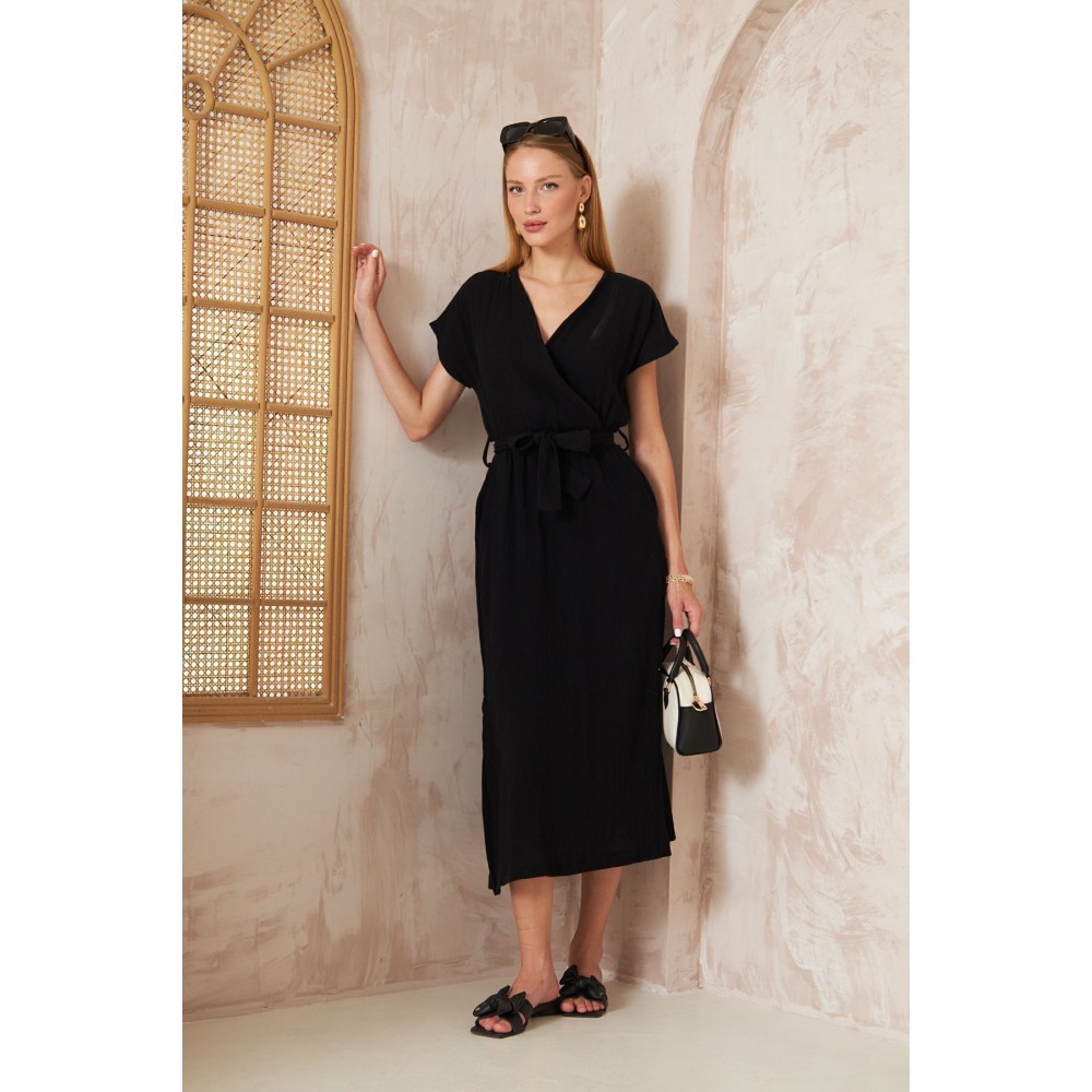 Pasaklı Giyim Pasaklı Giyim Kadın %100 Pamuk Müslin Elbise Siyah - Premium Kadın Giyim