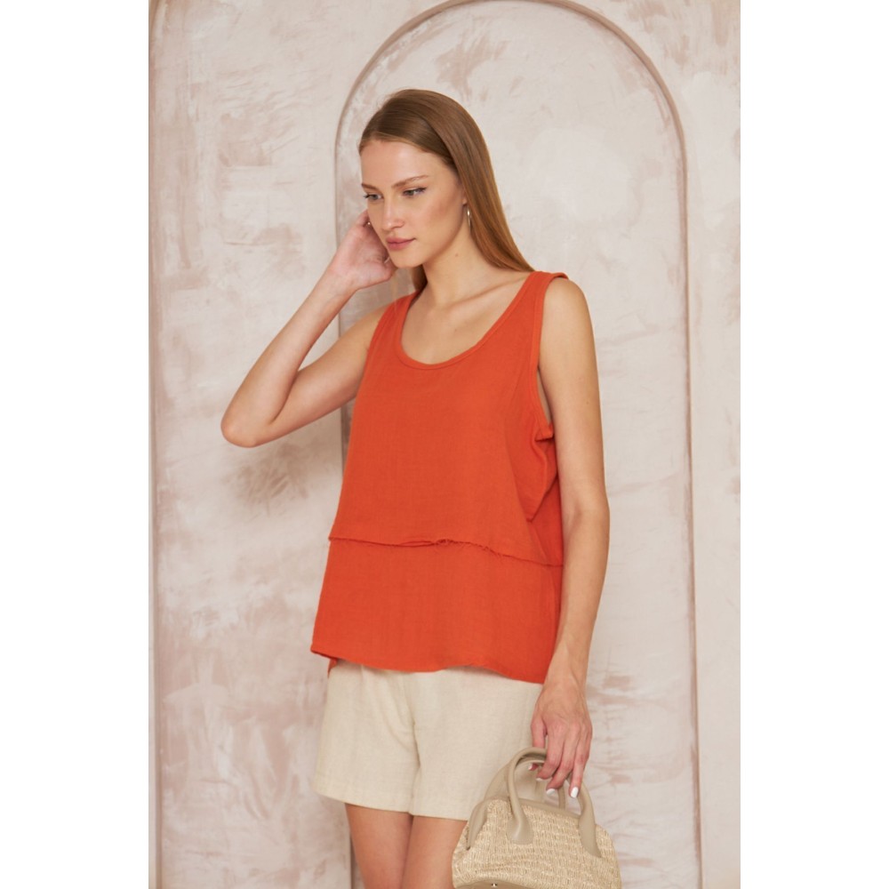 Pasaklı Giyim Pasaklı Giyim Kadın Müslin Pis Dikiş Bluz Turuncu - Premium Kadın Giyim