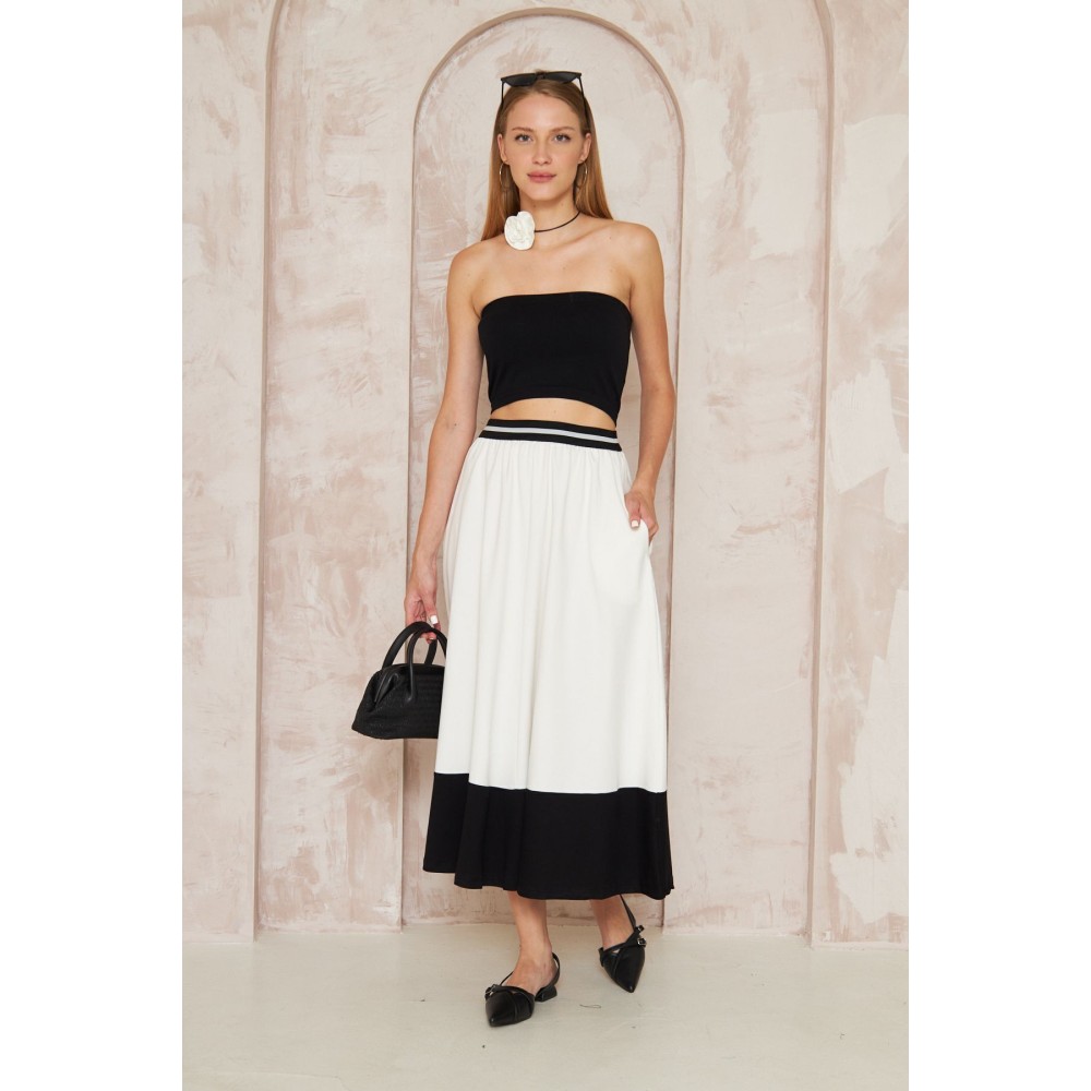 Pasaklı Giyim Pasaklı Giyim Kadın Kiloş Etek Renk Bloklu Beyaz - Premium Kadın Giyim
