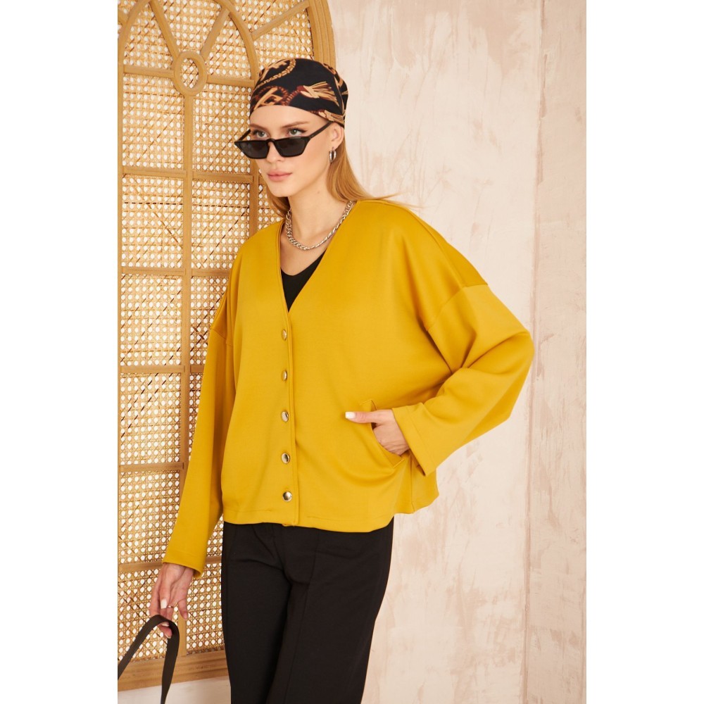 Pasaklı Giyim Pasaklı Giyim Kadın Scuba Hırka Hardal - Premium Kadın Giyim