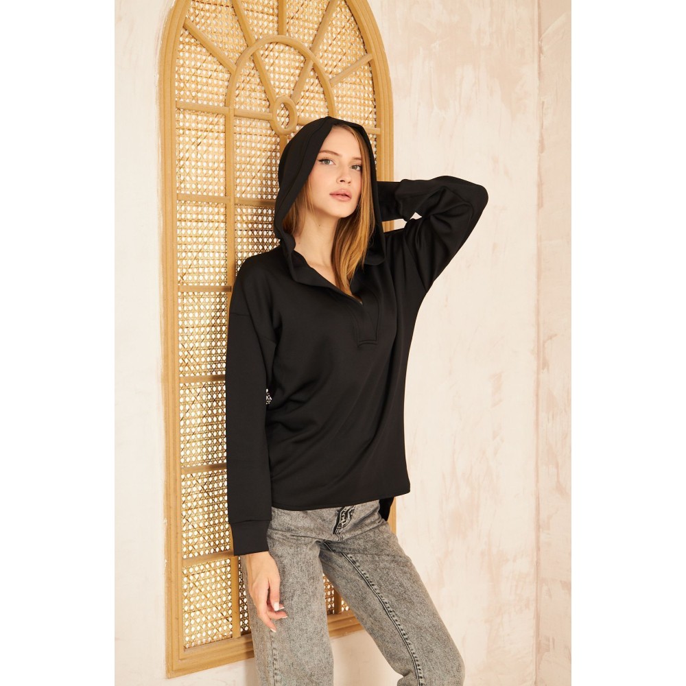 Pasaklı Giyim Pasaklı Giyim Kadın Kapüşonlu Sweatshirt Siyah - Premium Kadın Giyim