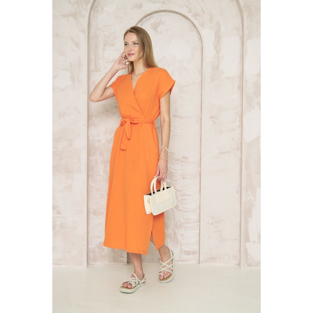 Pasaklı Giyim Pasaklı Giyim Kadın %100 Pamuk Müslin Elbise Turuncu - Premium Kadın Giyim